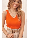 Knitted top with an orange V-neck MP32853 - Online store - Boutique